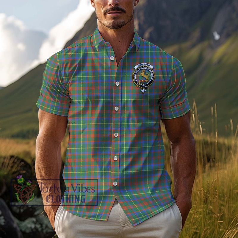 McIntosh Hunting Ancient Tartan Cotton Hawaiian Shirt with Family Crest