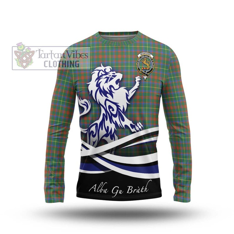 McIntosh Hunting Ancient Tartan Long Sleeve T-Shirt with Alba Gu Brath Regal Lion Emblem