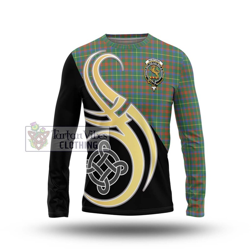 McIntosh Hunting Ancient Tartan Long Sleeve T-Shirt with Family Crest and Celtic Symbol Style
