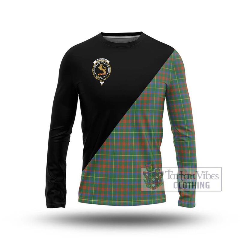 McIntosh Hunting Ancient Tartan Long Sleeve T-Shirt with Family Crest and Military Logo Style
