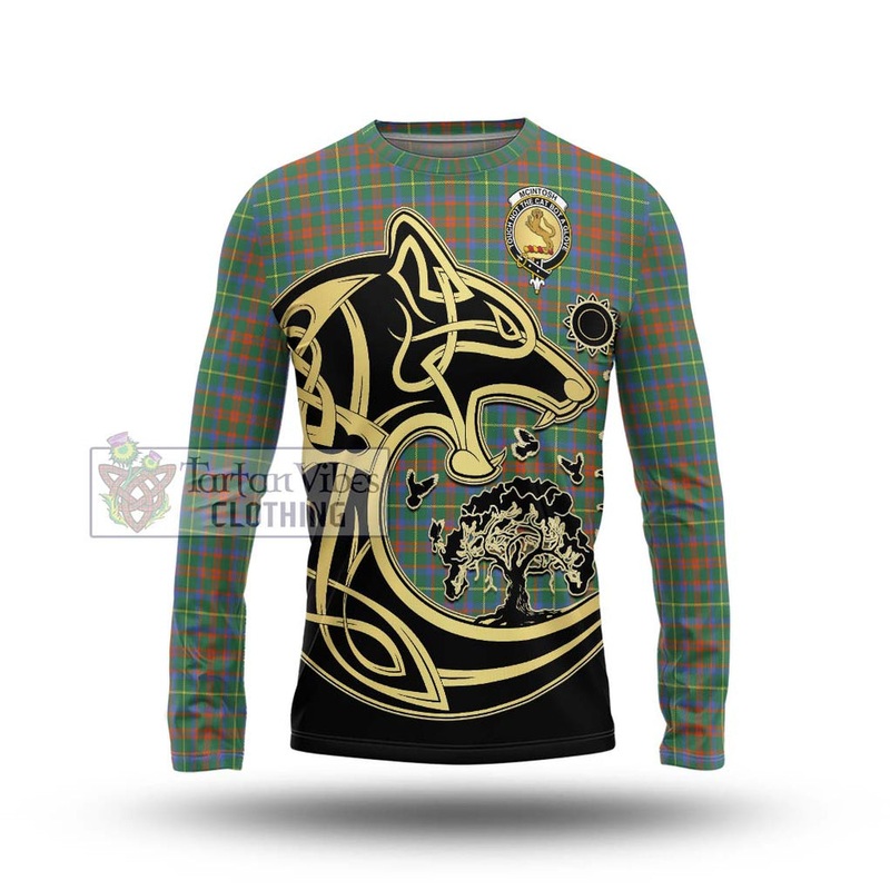 McIntosh Hunting Ancient Tartan Long Sleeve T-Shirt with Family Crest Celtic Wolf Style