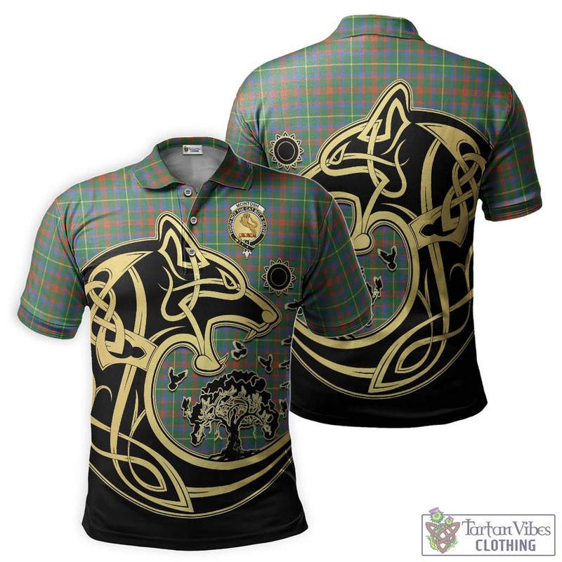 McIntosh Hunting Ancient Tartan Polo Shirt with Family Crest Celtic Wolf Style