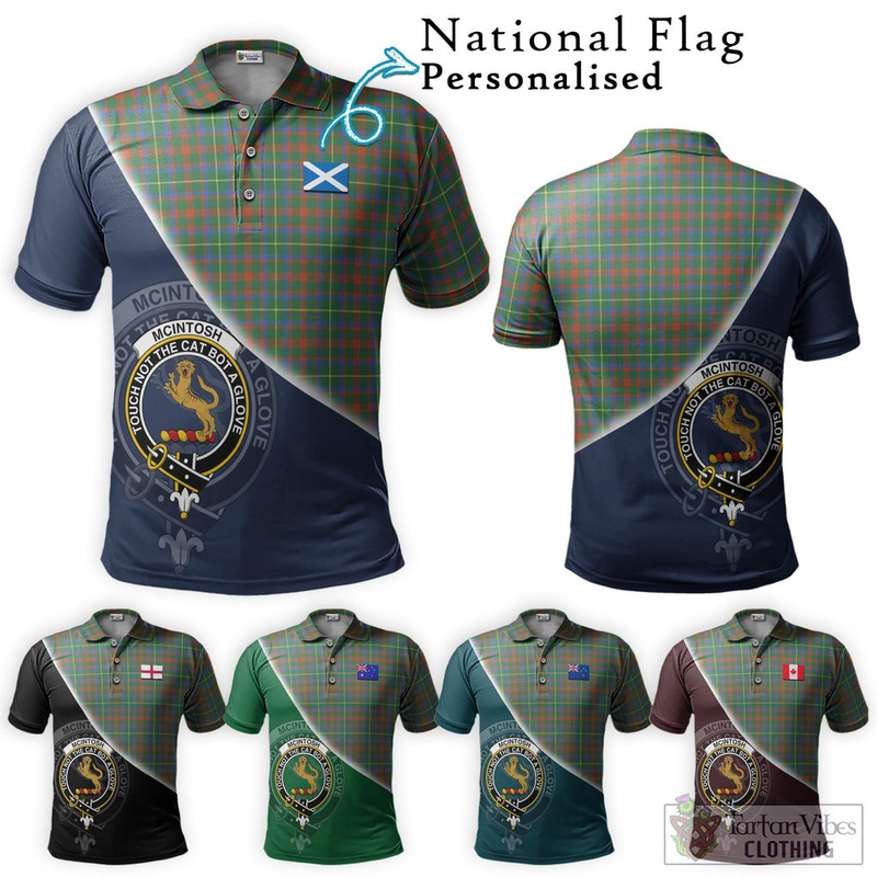 McIntosh Hunting Ancient Tartan Polo Shirt with Personalised National Flag and Family Crest Half Style