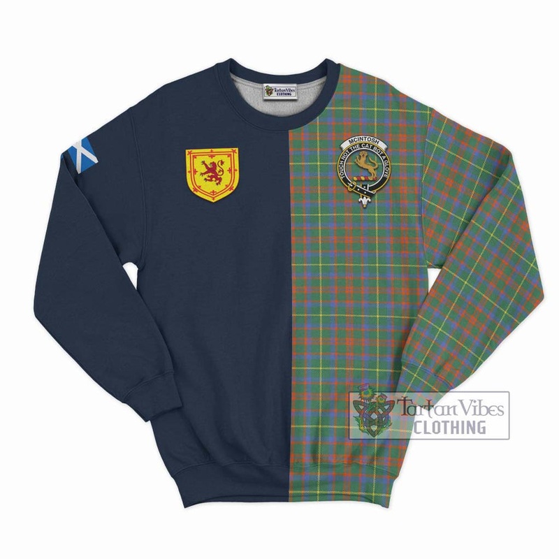 McIntosh Hunting Ancient Tartan Sweatshirt Alba with Scottish Lion Royal Arm Half Style