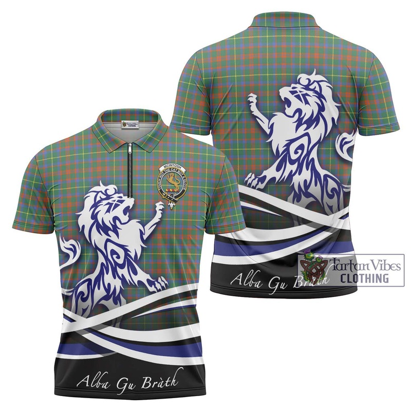 McIntosh Hunting Ancient Tartan Zipper Polo Shirt with Alba Gu Brath Regal Lion Emblem