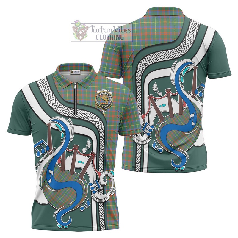 McIntosh Hunting Ancient Tartan Zipper Polo Shirt with Epic Bagpipe Style
