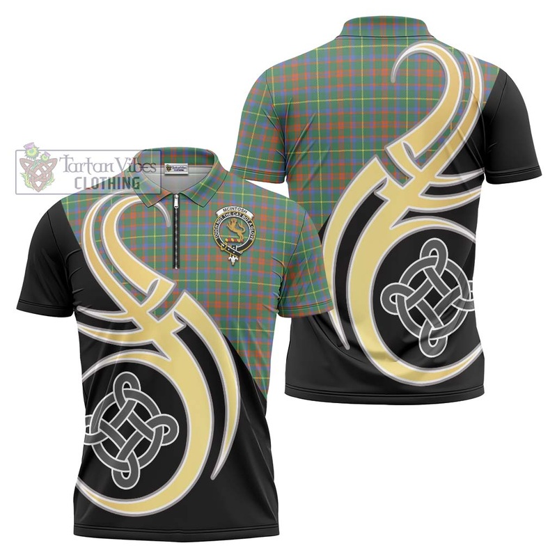 McIntosh Hunting Ancient Tartan Zipper Polo Shirt with Family Crest and Celtic Symbol Style