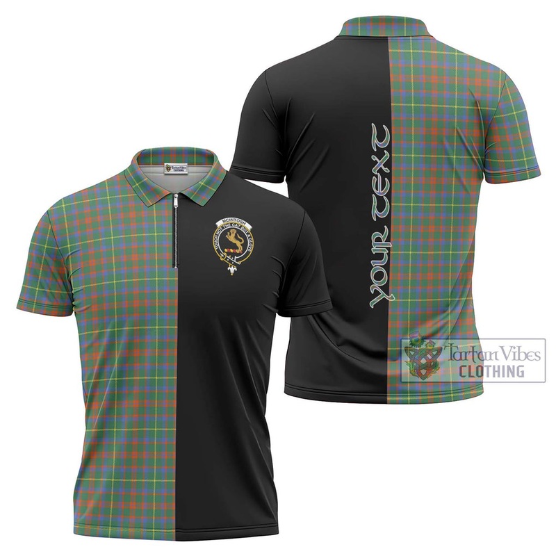 McIntosh Hunting Ancient Tartan Zipper Polo Shirt with Family Crest and Half Of Me Style