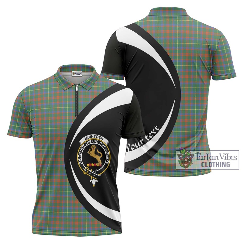 McIntosh Hunting Ancient Tartan Zipper Polo Shirt with Family Crest Circle Style