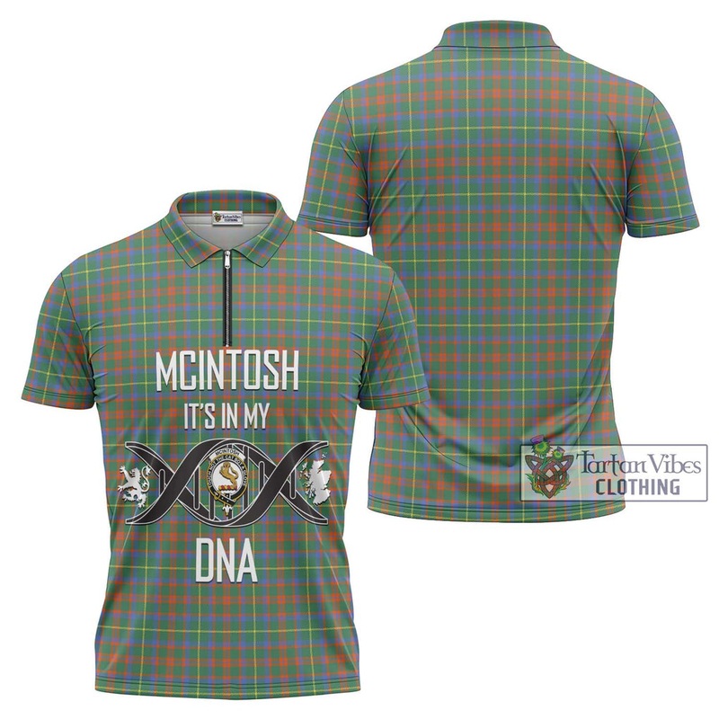 McIntosh Hunting Ancient Tartan Zipper Polo Shirt with Family Crest DNA In Me Style