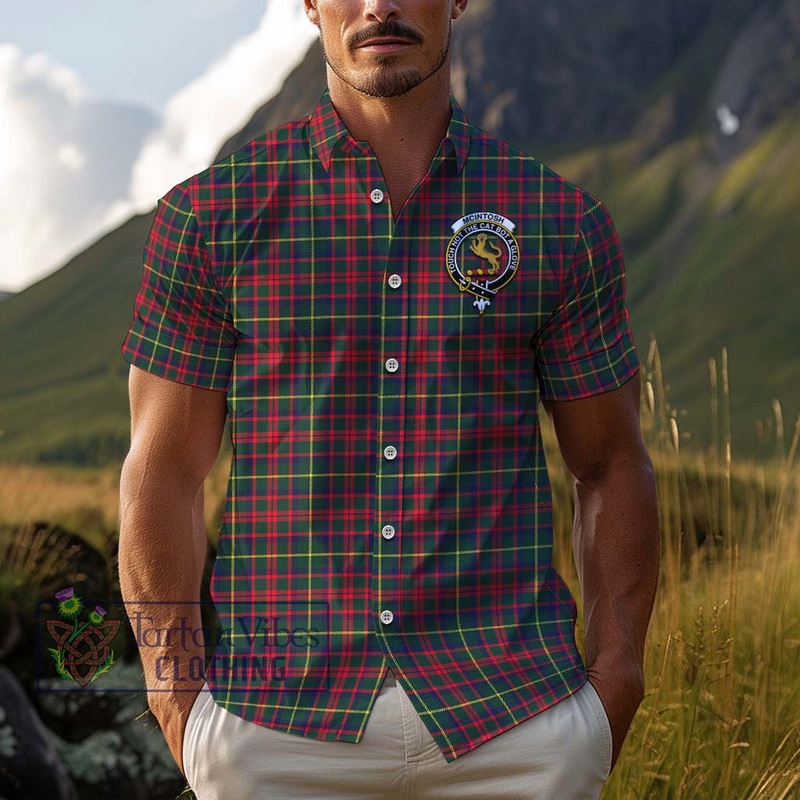 McIntosh Hunting Modern Tartan Cotton Hawaiian Shirt with Family Crest