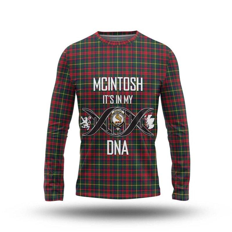 McIntosh Hunting Modern Tartan Long Sleeve T-Shirt with Family Crest DNA In Me Style