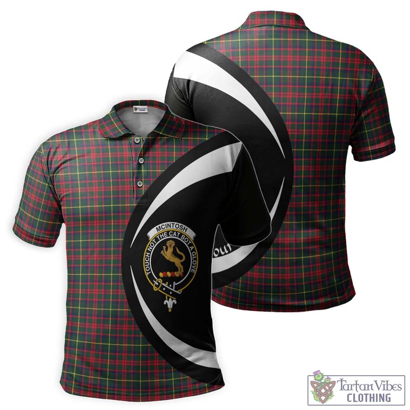 McIntosh Hunting Modern Tartan Men's Polo Shirt with Family Crest Circle Style
