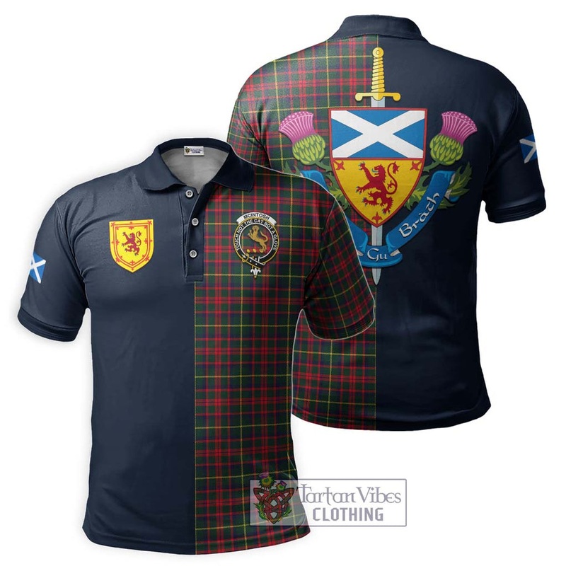 McIntosh Hunting Modern Tartan Polo Shirt Alba with Scottish Lion Royal Arm Half Style