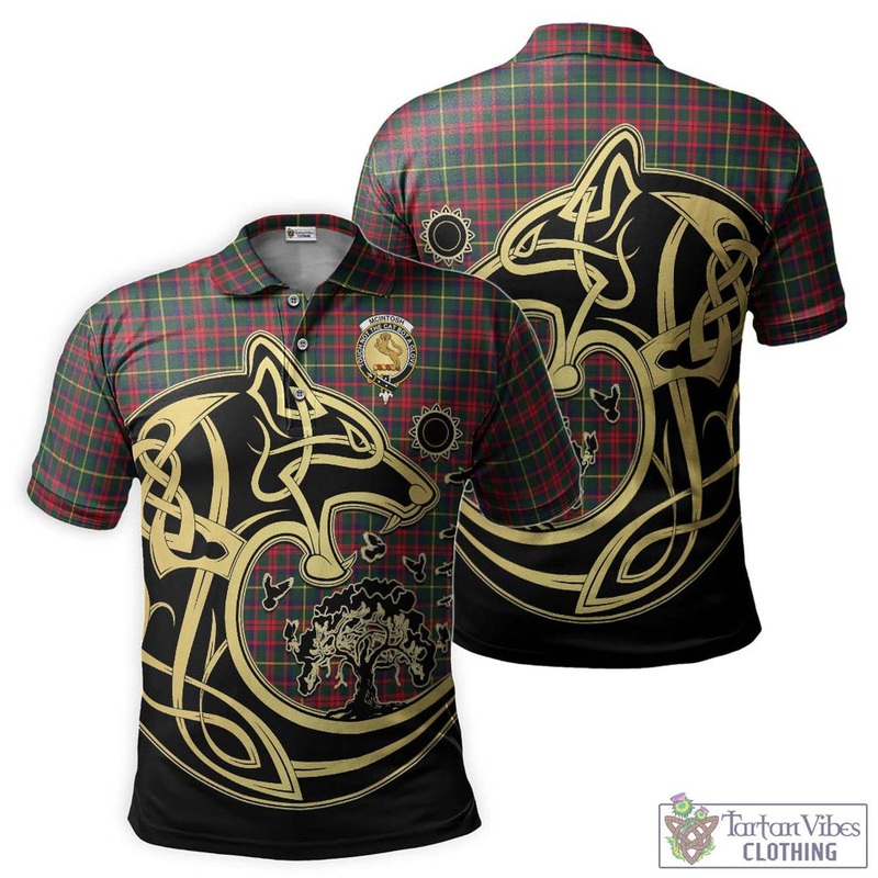 McIntosh Hunting Modern Tartan Polo Shirt with Family Crest Celtic Wolf Style