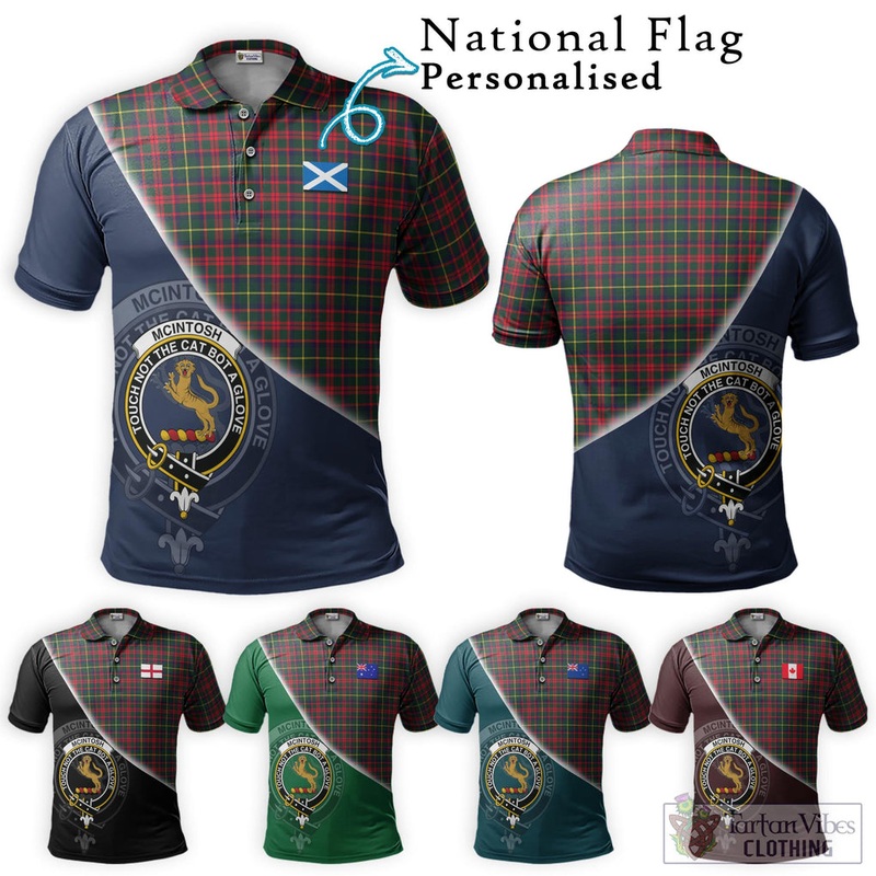 McIntosh Hunting Modern Tartan Polo Shirt with Personalised National Flag and Family Crest Half Style