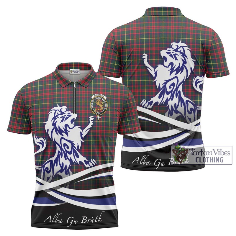 McIntosh Hunting Modern Tartan Zipper Polo Shirt with Alba Gu Brath Regal Lion Emblem