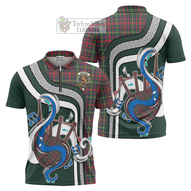 McIntosh Hunting Modern Tartan Zipper Polo Shirt with Epic Bagpipe Style