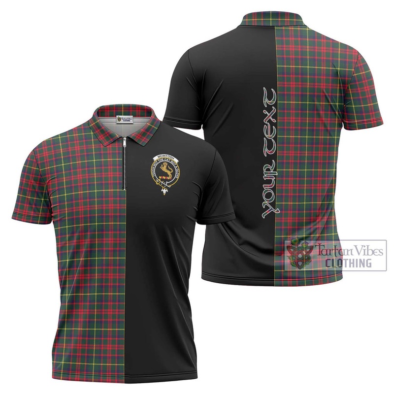 McIntosh Hunting Modern Tartan Zipper Polo Shirt with Family Crest and Half Of Me Style