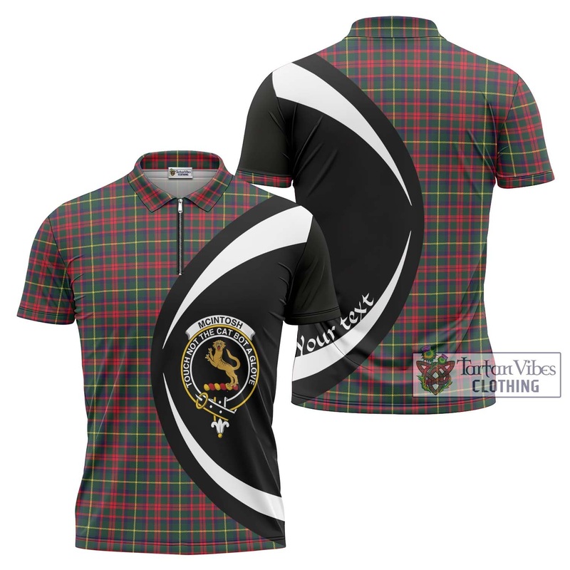 McIntosh Hunting Modern Tartan Zipper Polo Shirt with Family Crest Circle Style