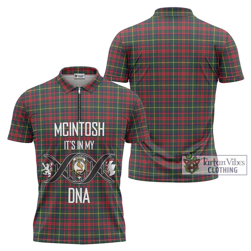 McIntosh Hunting Modern Tartan Zipper Polo Shirt with Family Crest DNA In Me Style