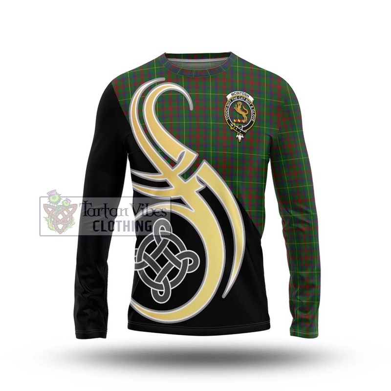 McIntosh Hunting Tartan Long Sleeve T-Shirt with Family Crest and Celtic Symbol Style