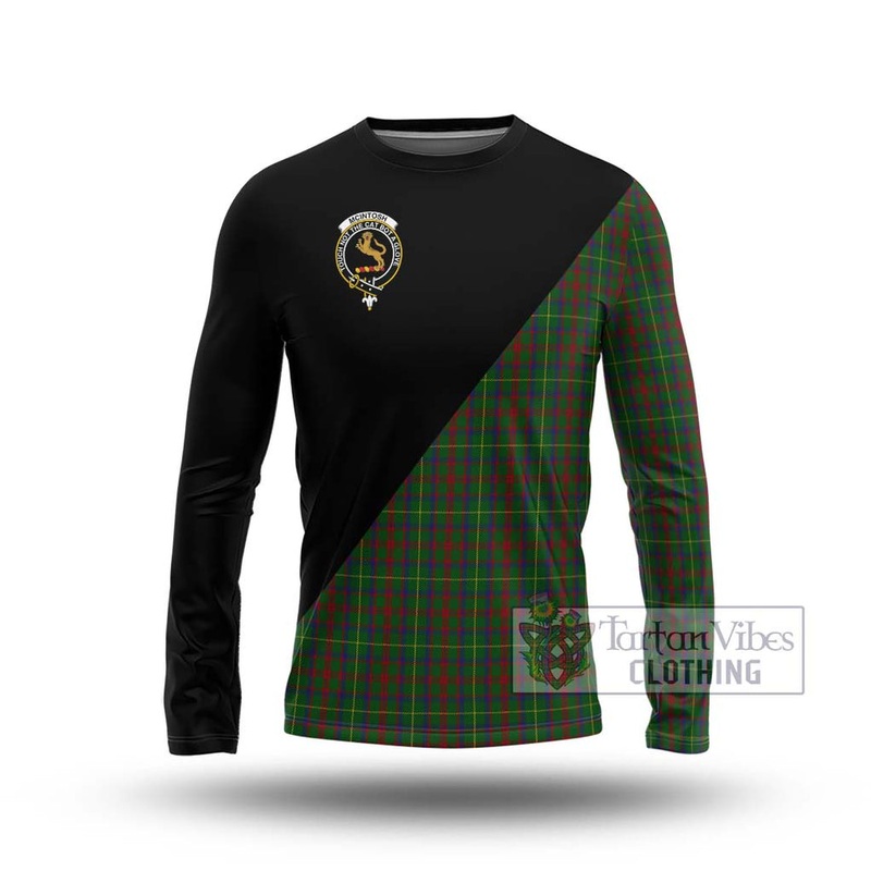 McIntosh Hunting Tartan Long Sleeve T-Shirt with Family Crest and Military Logo Style