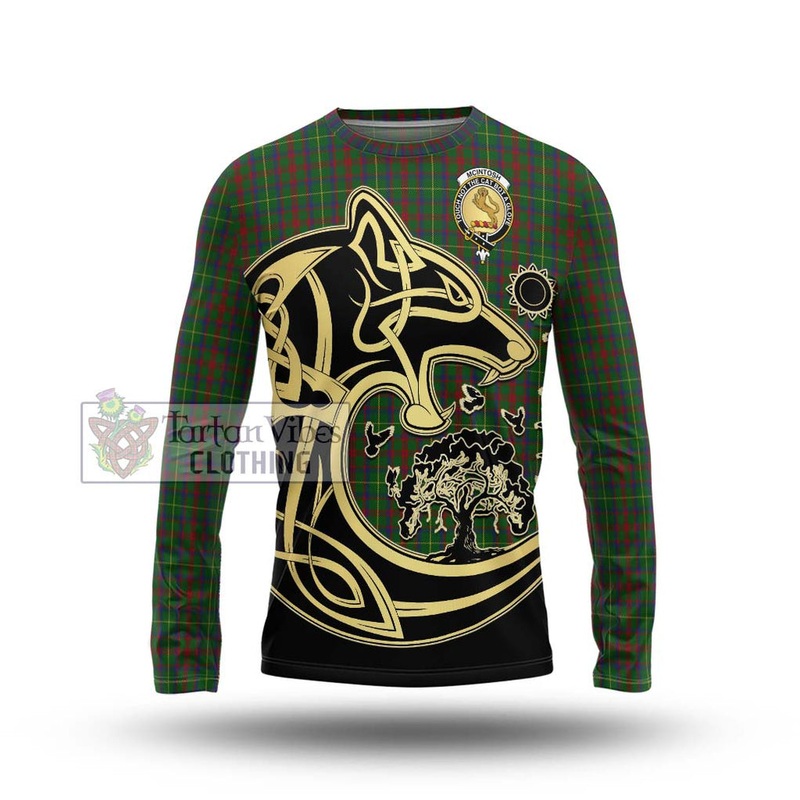 McIntosh Hunting Tartan Long Sleeve T-Shirt with Family Crest Celtic Wolf Style