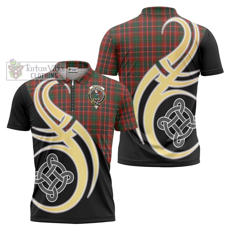 McInnes Hastie Tartan Zipper Polo Shirt with Family Crest and Celtic Symbol Style