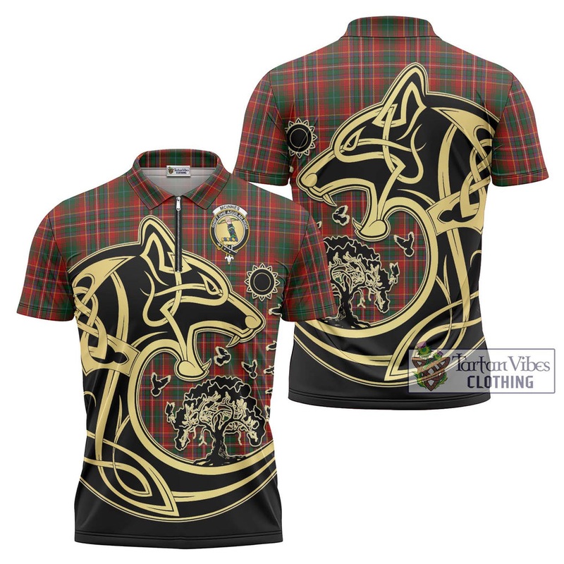 McInnes Hastie Tartan Zipper Polo Shirt with Family Crest Celtic Wolf Style