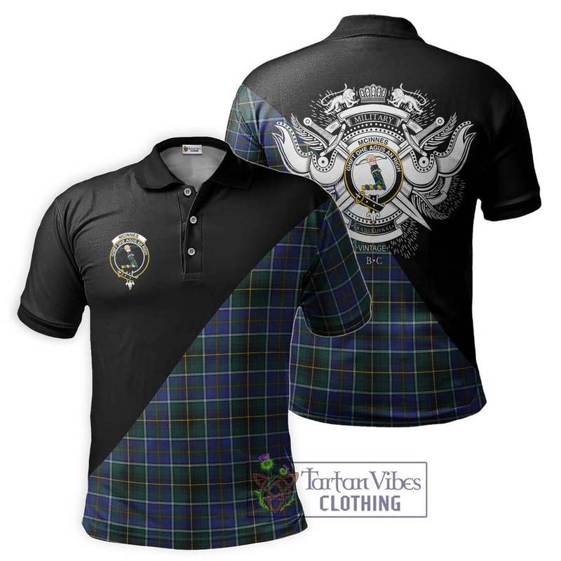 McInnes Modern Tartan Polo Shirt with Family Crest and Military Logo Style