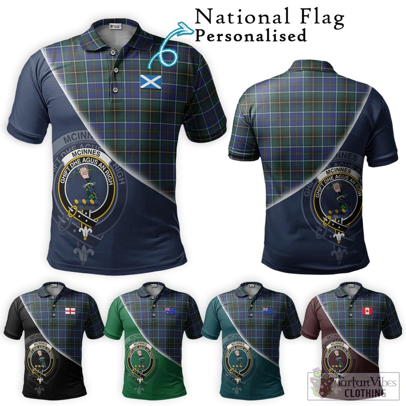 McInnes Modern Tartan Polo Shirt with Personalised National Flag and Family Crest Half Style