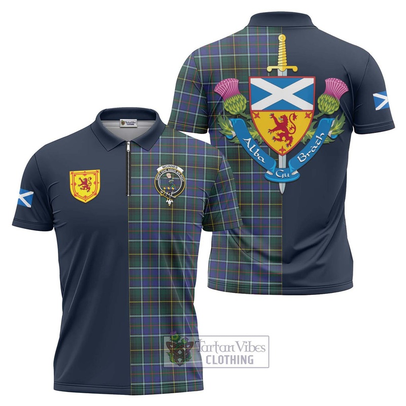 McInnes Modern Tartan Zipper Polo Shirt Alba with Scottish Lion Royal Arm Half Style