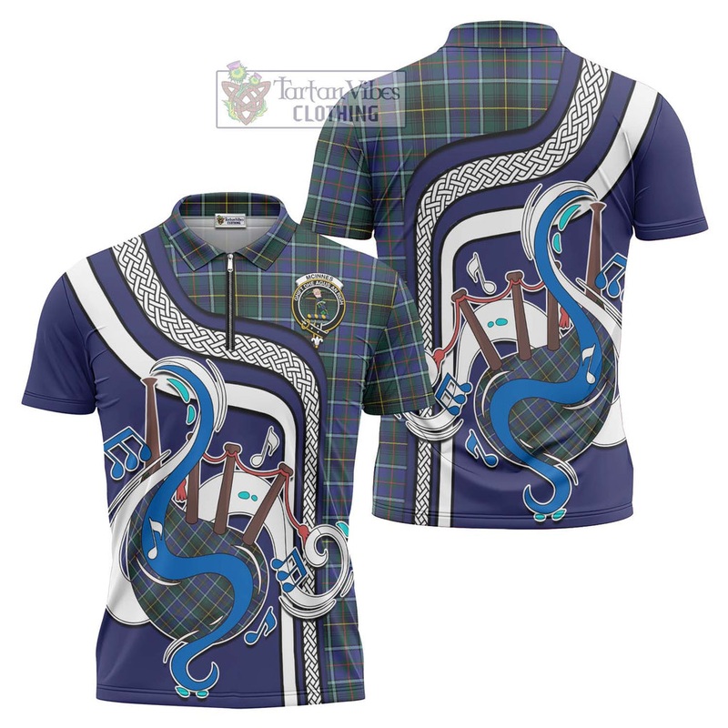 McInnes Modern Tartan Zipper Polo Shirt with Epic Bagpipe Style