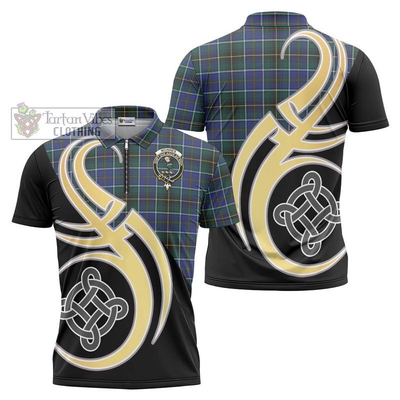 McInnes Modern Tartan Zipper Polo Shirt with Family Crest and Celtic Symbol Style