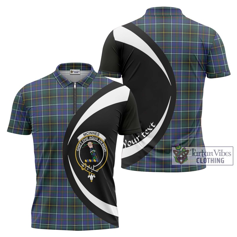 McInnes Modern Tartan Zipper Polo Shirt with Family Crest Circle Style