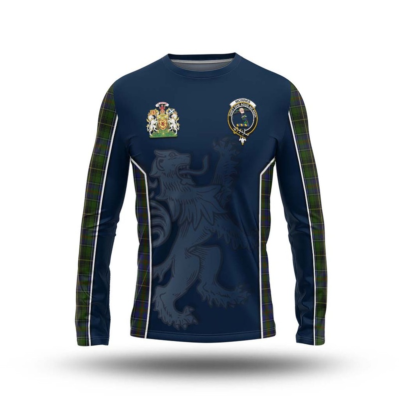 McInnes Tartan Long Sleeve T-Shirt with Family Crest and Lion Rampant Vibes Sport Style