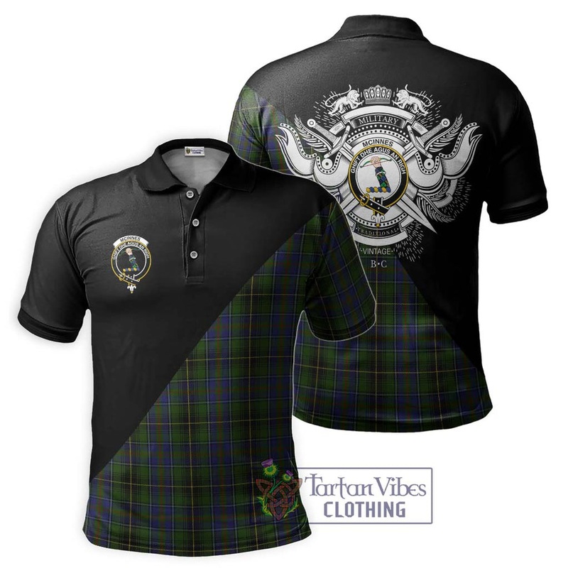 McInnes Tartan Polo Shirt with Family Crest and Military Logo Style