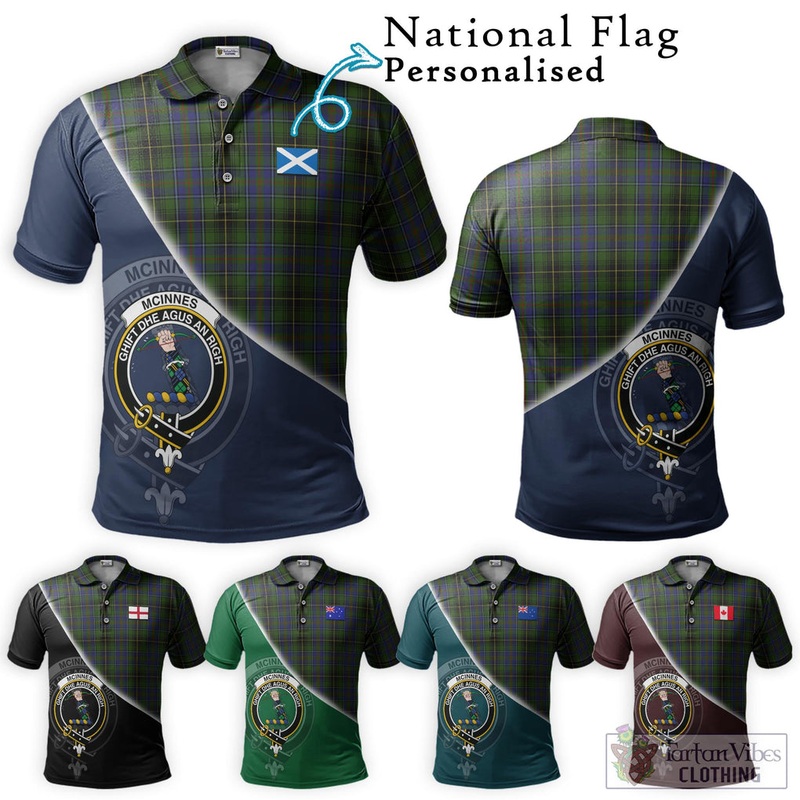 McInnes Tartan Polo Shirt with Personalised National Flag and Family Crest Half Style