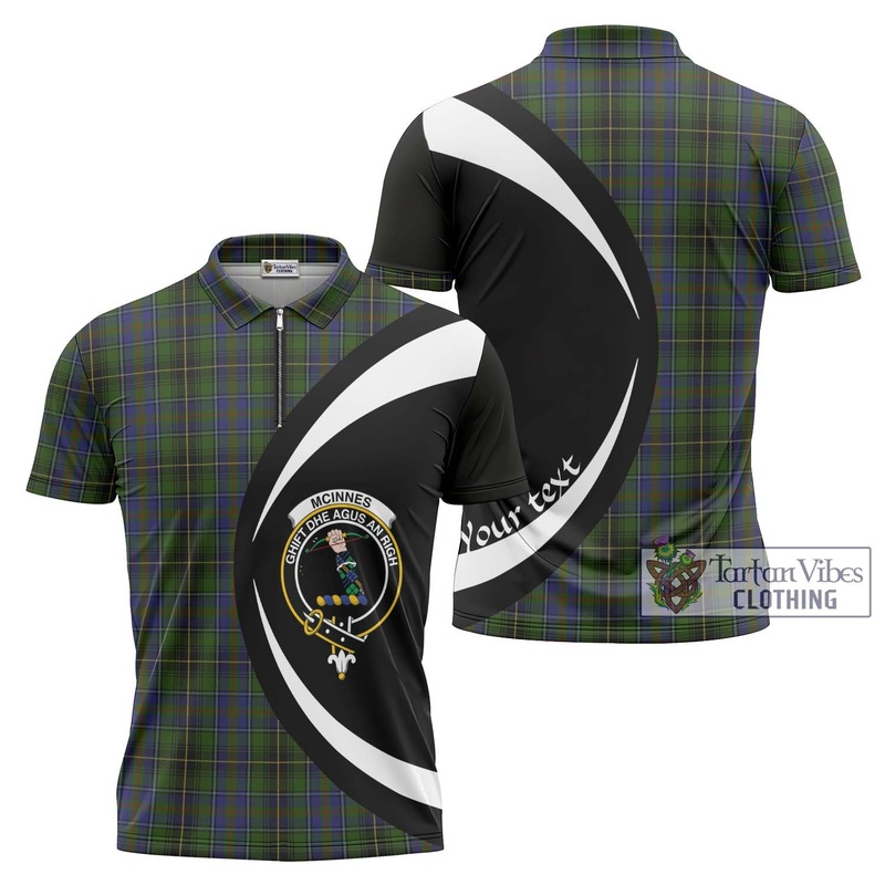 McInnes Tartan Zipper Polo Shirt with Family Crest Circle Style