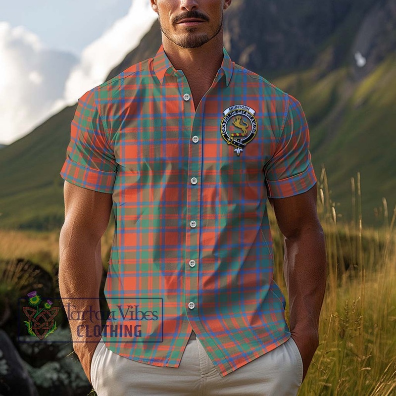 McIntosh Ancient Tartan Cotton Hawaiian Shirt with Family Crest