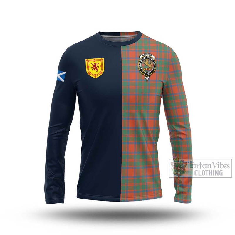 McIntosh Ancient Tartan Long Sleeve T-Shirt Alba with Scottish Lion Royal Arm Half Style