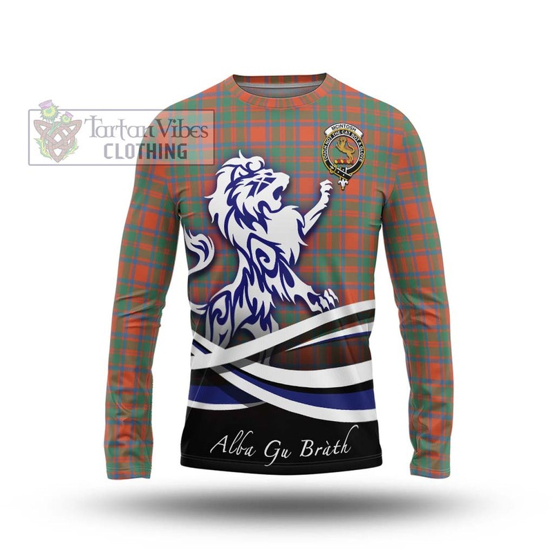 McIntosh Ancient Tartan Long Sleeve T-Shirt with Alba Gu Brath Regal Lion Emblem
