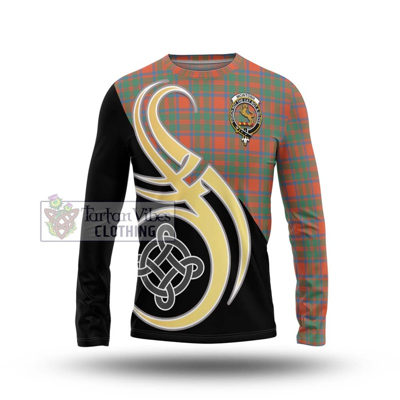 McIntosh Ancient Tartan Long Sleeve T-Shirt with Family Crest and Celtic Symbol Style