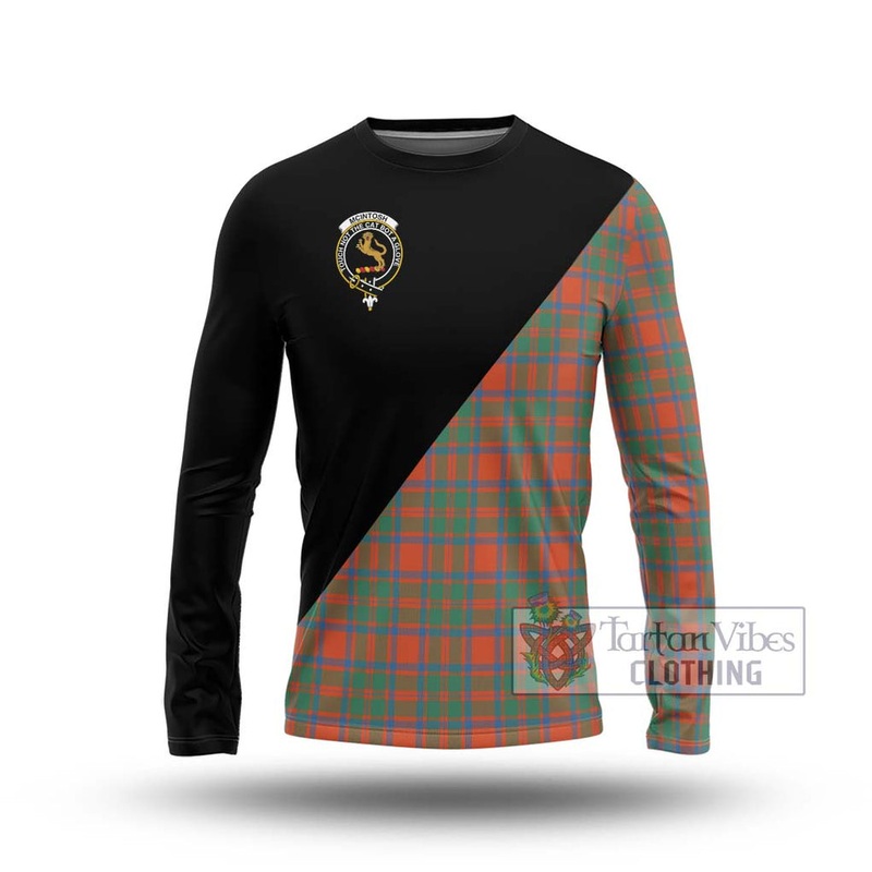 McIntosh Ancient Tartan Long Sleeve T-Shirt with Family Crest and Military Logo Style