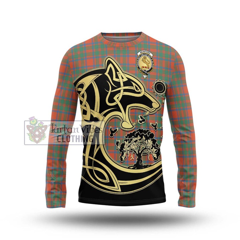 McIntosh Ancient Tartan Long Sleeve T-Shirt with Family Crest Celtic Wolf Style