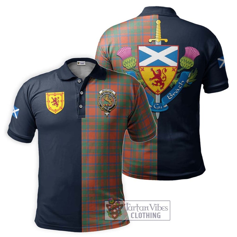 McIntosh Ancient Tartan Polo Shirt Alba with Scottish Lion Royal Arm Half Style