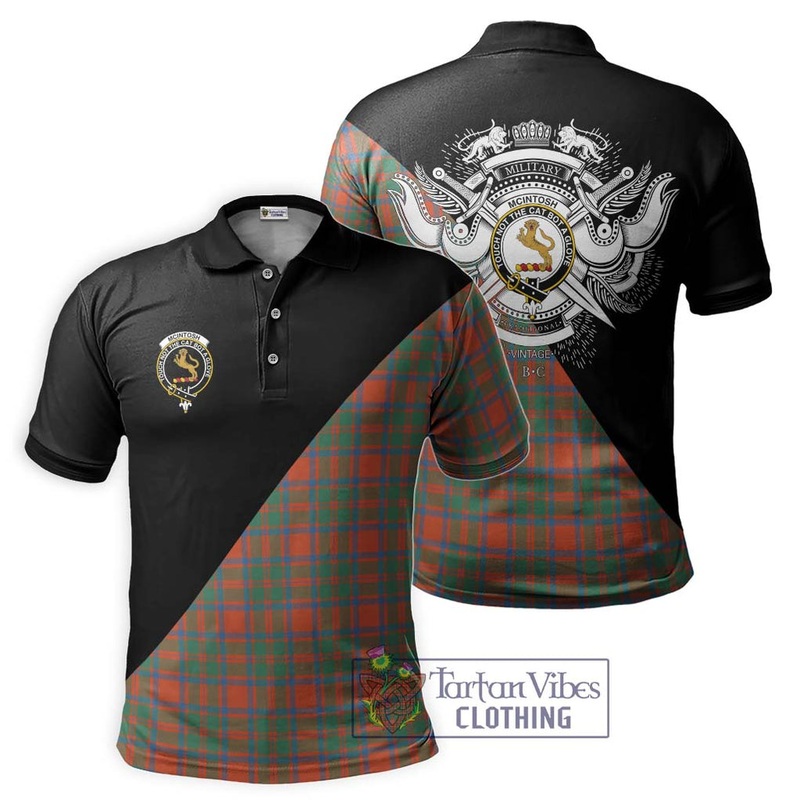 McIntosh Ancient Tartan Polo Shirt with Family Crest and Military Logo Style