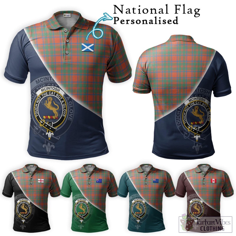 McIntosh Ancient Tartan Polo Shirt with Personalised National Flag and Family Crest Half Style