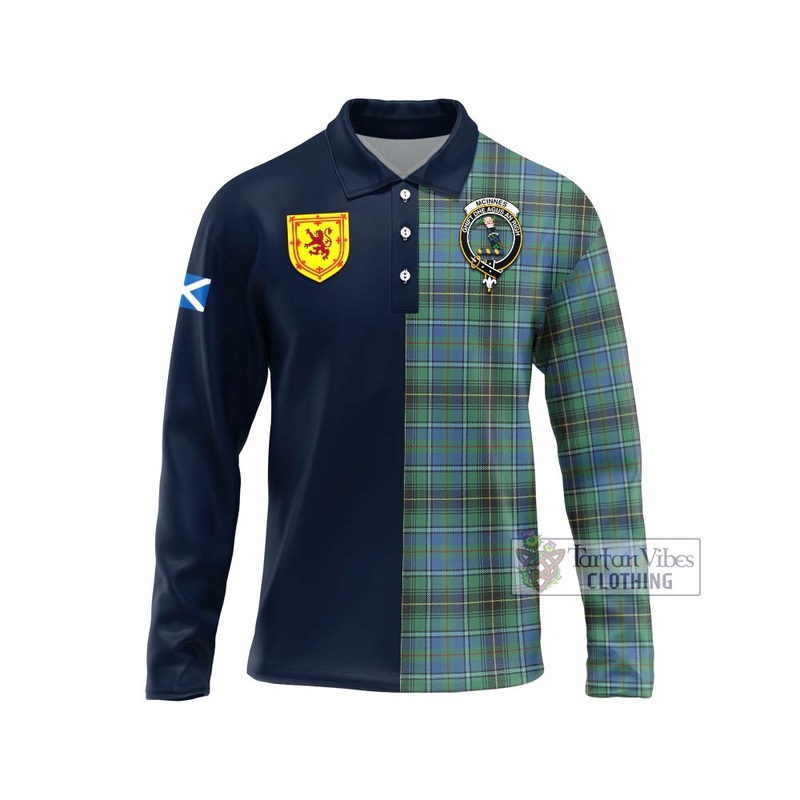 McInnes Ancient Tartan Long Sleeve Polo Shirt Alba with Scottish Lion Royal Arm Half Style